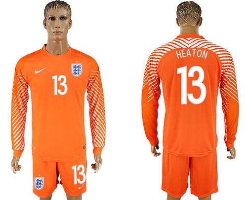 England #13 Heaton Orange Long Sleeves Goalkeeper Soccer Country Jersey - Click Image to Close